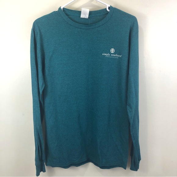 New With Tags Simply Southern Long Sleeve Teal Tee Size Small Messy Bun - Picture 2 of 5